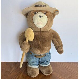 Vintage Smokey The Bear JJ Wind Inc 1994 Plush Stuffed Animal Wood Shovel 16"
